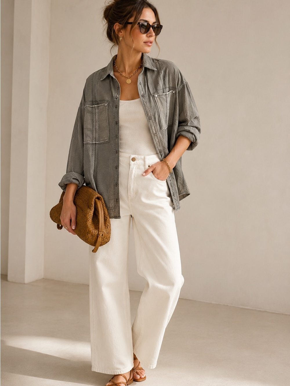 Pilcro Anthropologie Gray Utility Overshirt Size MP (Medium Petite)